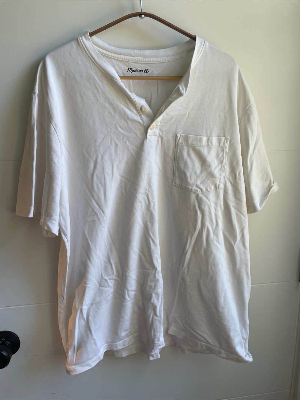 Madewell White Short-Sleeve Henley with Chest Pocket